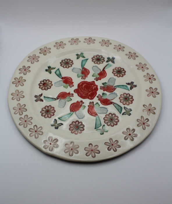 Maryam's Poetry Pottery - Rose and bird plate (Spring dance)