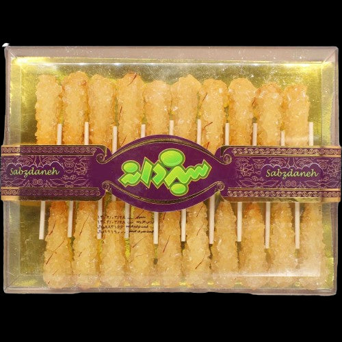 Sabzdaneh - Saffron Rock Candy Glass Box  (20 Sticks)