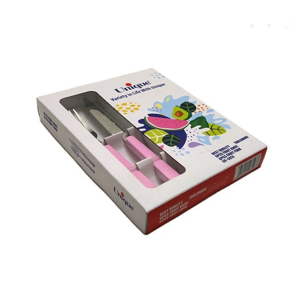 Unique - 12 PCS Stainless Steel Fruit Set (6 Knives - 6 Forks) (Pink)