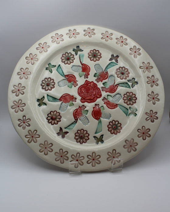 Maryam's Poetry Pottery - Rose and bird plate (Spring dance)