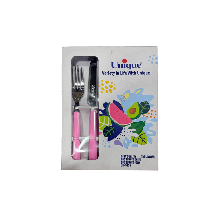 Unique - 12 PCS Stainless Steel Fruit Set (6 Knives - 6 Forks) (Pink)